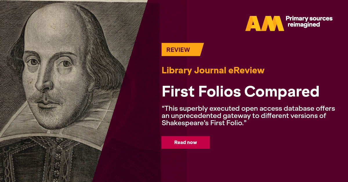 Celebrate #Shakespearesbirthday by delving into #FirstFoliosCompared, AM’s innovative open access project showcasing side-by-side comparisons of 54 digitised copies of the #FirstFolio. Discover this unique resource reviewed by @LibraryJournal: okt.to/8W9XTi