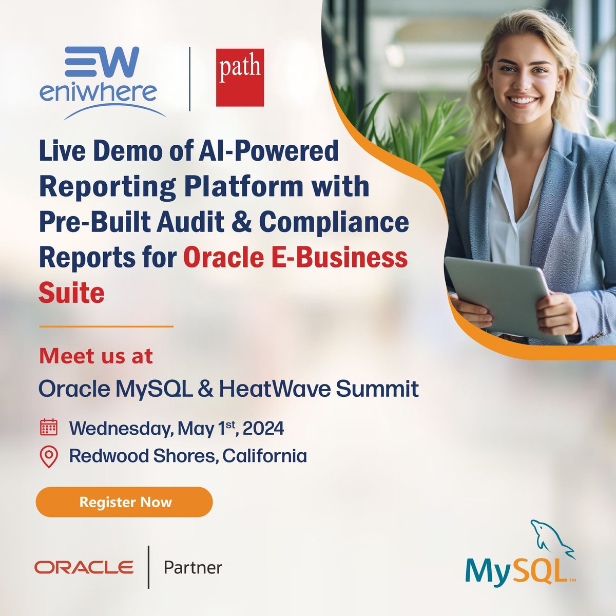 PathInfotechLtd's tweet image. Excited to be a #partner at #OracleMySQL hosted MySQL & #HeatWaveSummit 2024! Join #Path for a glimpse into innovation at our AI-powered #ComplianceReportingPlatform eniwhere. Don't miss out - #registernow for free! - buff.ly/3Web8gq
#MySQLSummit #TechEvent #OracleEBS