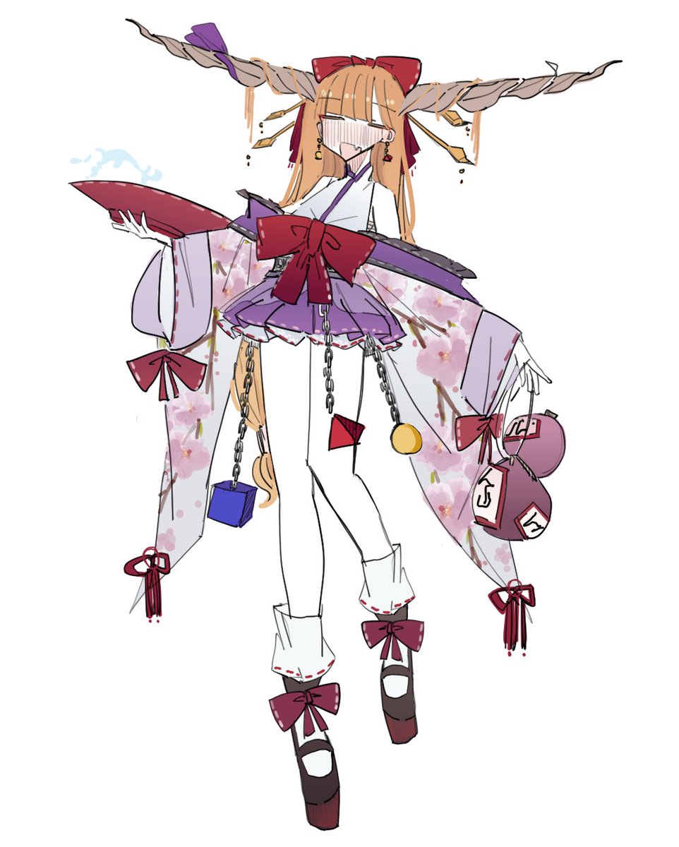 ibuki suika 1girl solo long hair blush smile simple background skirt  illustration images