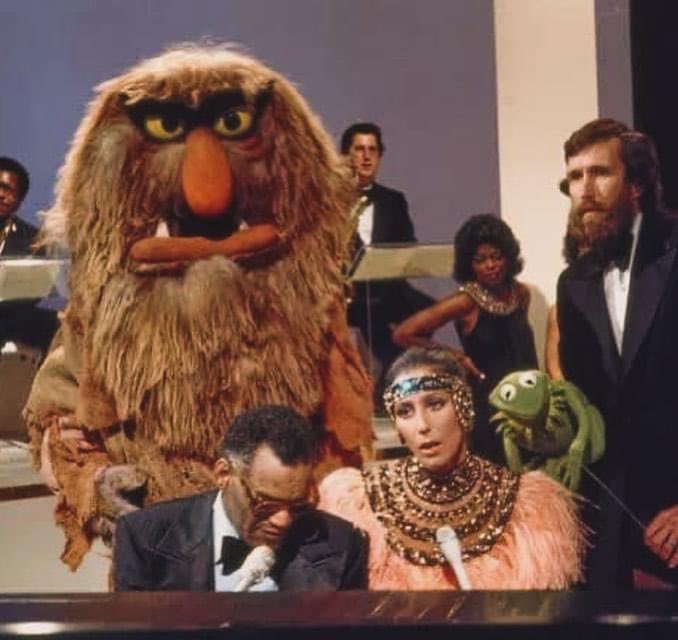 Congratulations to @cher on her induction into the Rock and Roll Hall of Fame with love from JimHenson, The Muppets and me! #jimhenson #sweetums #kermitthefrog and the Genius #raycharles in #1975 @rockhall @themuppets @hensoncompany #cher #sonnyandcher #themuppets #themuppetshow