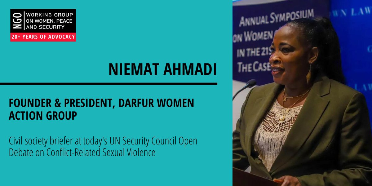 Today, we stand with @NiematA as she briefs the #UNSC at the #CRSV Open Debate on widespread conflict-related sexual violence in #Sudan and the need for urgent international action to stop the war. Watch at 10AM EDT: webtv.un.org/en/asset/k1r/k…