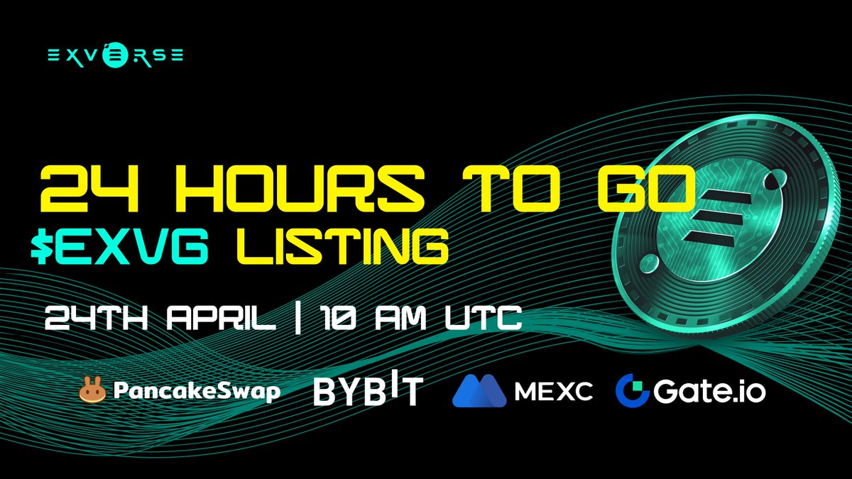 🎮 @exverse_io $EXVG Listing on @Bybit_Official , @MEXC_Official , @gate_io , & @PancakeSwap 📅24 April 2024 at 10:00 am UTC