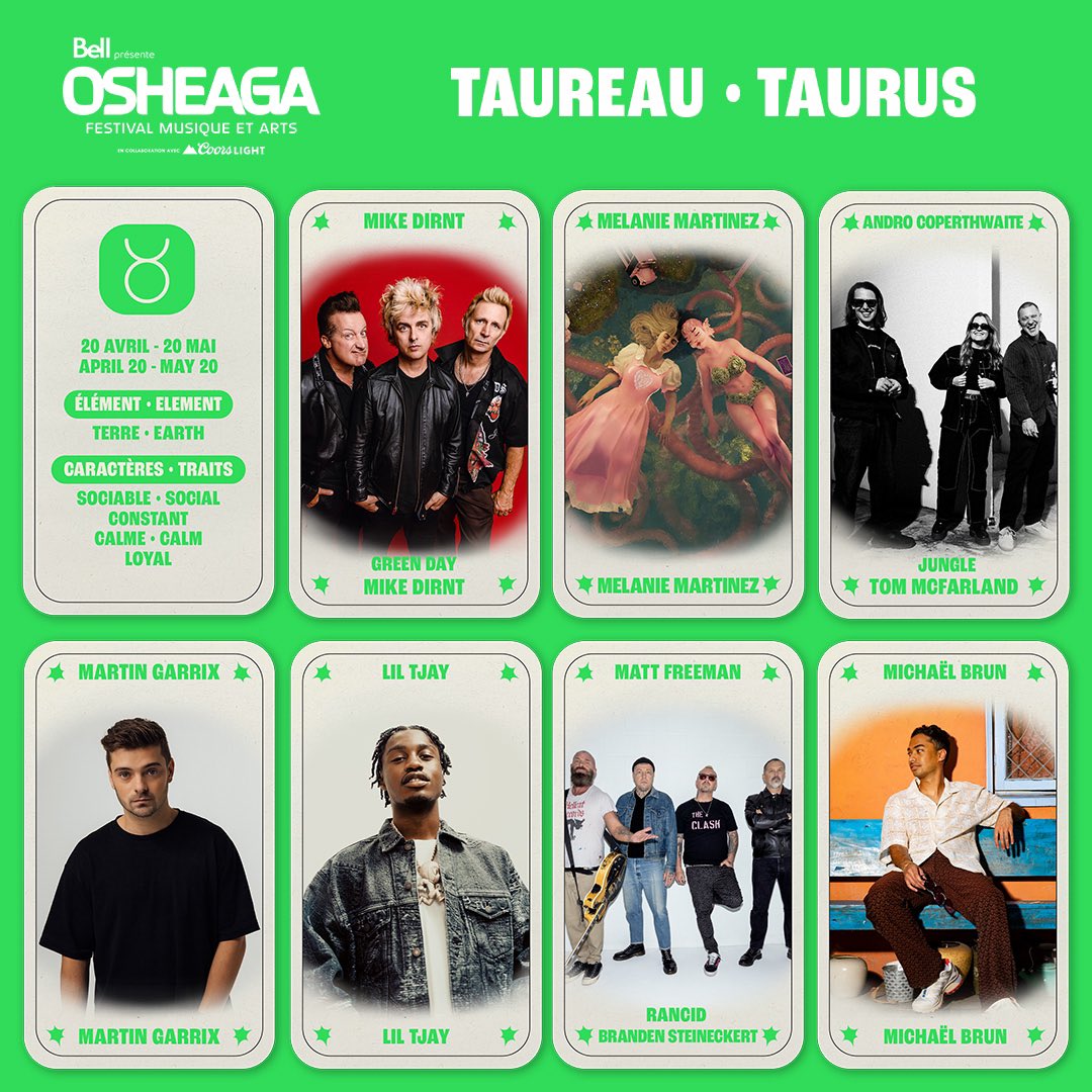 Qui t'accompagne en musique en cette saison du Taureau ?♉️🎶 🎫 OSHEAGA.com Feeling bullish on Taurus season with them! ♉️🎶