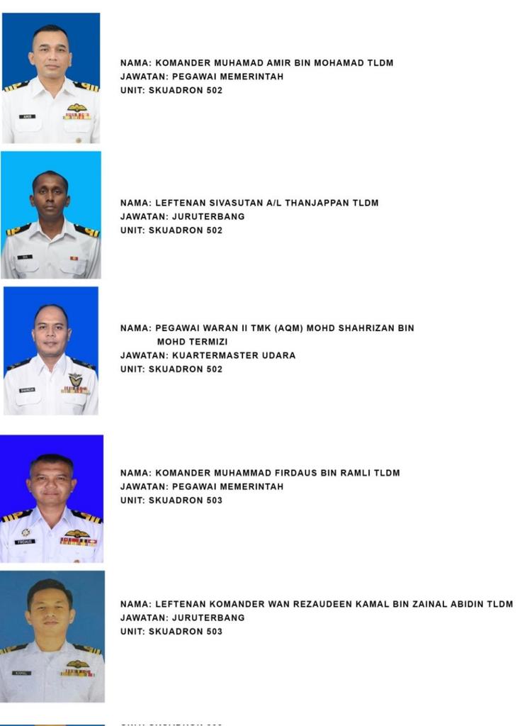 AfiezyAzaman's tweet photo. [BARU DITERIMA] @tldm_rasmi telah mengeluarkan senarai nama perajurit negara yang gugur dalam nahas dua helikopter di Pangkalan TLDM Lumut, Perak, hari ini. 

Marilah kita rakyat Malaysia bersatu hati dan menitip doa buat wira dan wirawati negara ini. https://t.co/WTVo1yUbis
