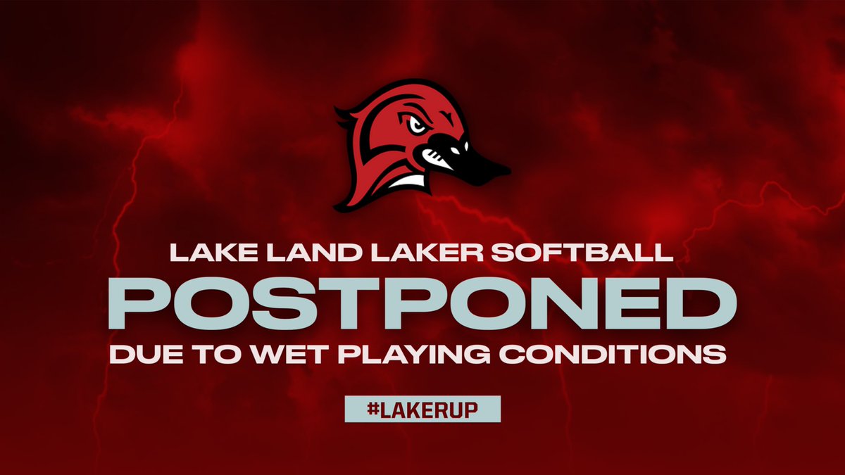 LLCAthletics's tweet photo. Due to wet playing conditions and pending weather. @land_softball has postponed their game with The Falcons of SIC. 
Laker will now host the Falcons Friday 4/26/2024 for a 12:00PM DH at Laker Softball Field. https://t.co/Sil1ZmHOYd