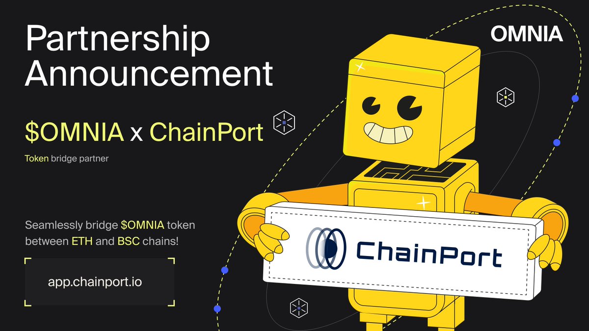 OMNIA Protocol 🤝 @chain_port The wait is over! Our newest partnership is revealed - ChainPort🔥 ChainPort is our token bridge partner, seamlessly bridging $OMNIA between #Ethereum and #BSC chains!🌉