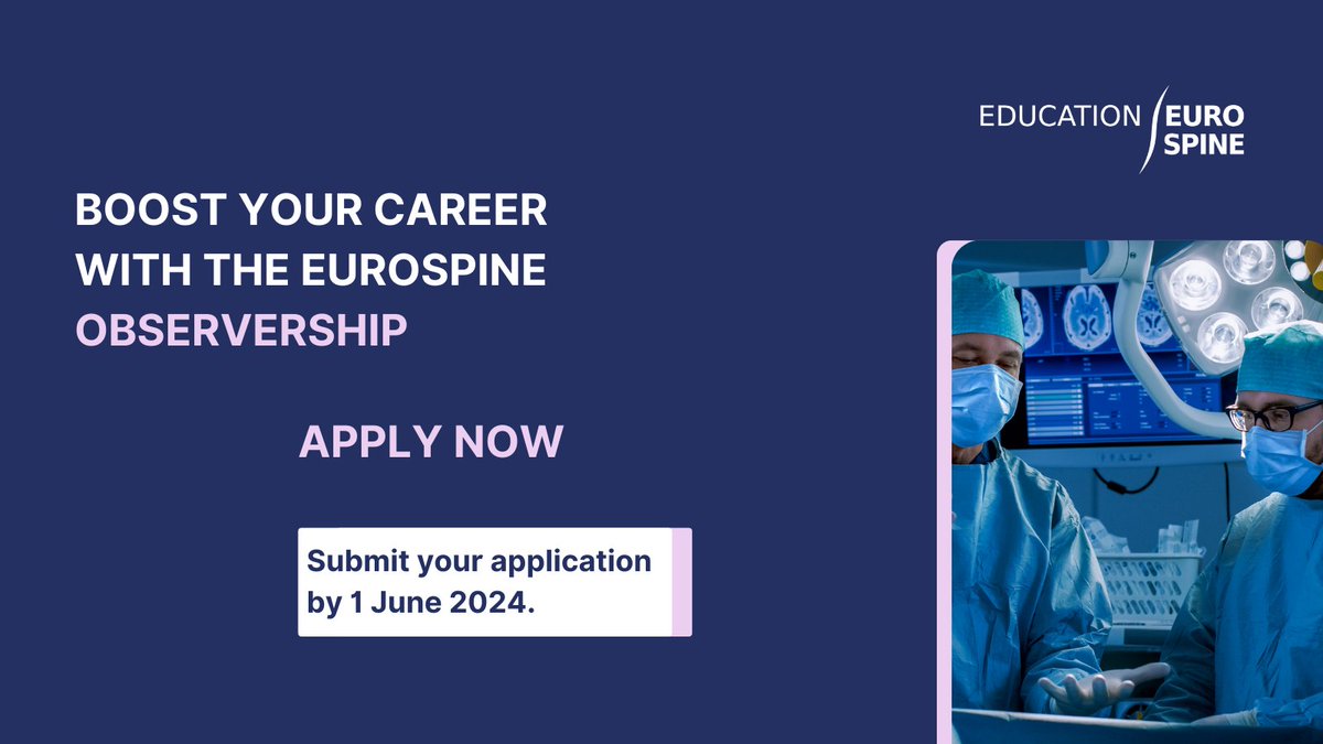 EUROSPINE Observership is open for the June '24 cycle!  Calling all EUROSPINE members who want to enhance their spine care expertise! Experience 14 days of advanced techniques, networking & personal growth.  Apply: eurospine.org/education/obse…

#SpineCare #Research