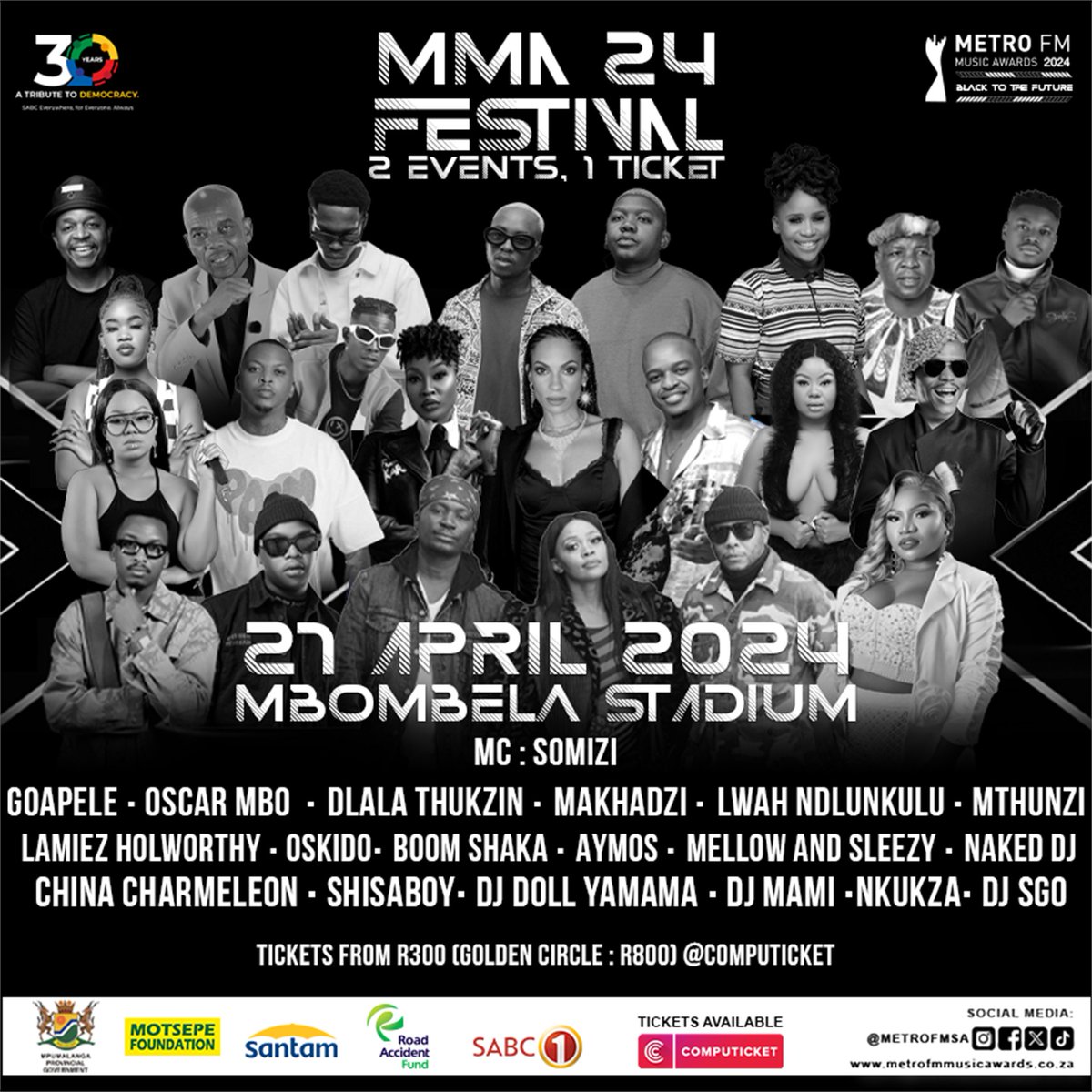 The highly anticipated METRO FM Music Awards are finally here! Including a live concert with a star-studded line-up after the awards ceremony. 2 events, 1 ticket! Get yours now @Computicket: bit.ly/4b89QIc #MMA24 #BlackToTheFuture