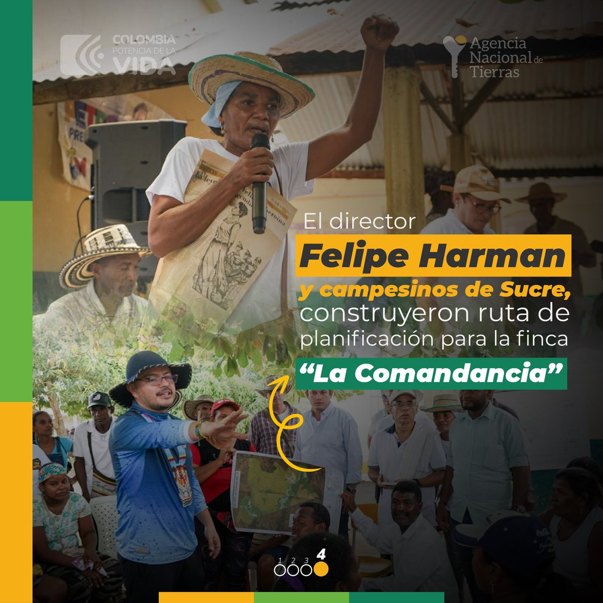 Queremos que desde el campo se sigan produciendo alimentos para el país, que donde todo era despojo y violencia, hoy sea paz. Así avanza la #ReformaAgraria imparable en el territorio nacional!