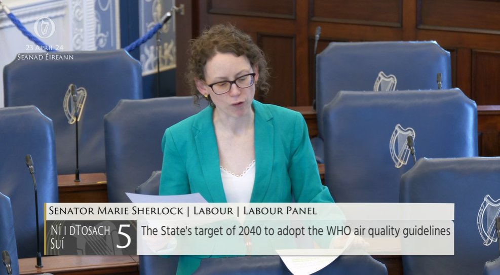 #Seanad Commencement Matter 5: Senator Marie Sherlock @marie_sherlock – To the Minister for Environment, Climate and Communications: The State’s target of 2040 to adopt the WHO air quality guidelines. bit.ly/2WW5Fwa #SeeForYourself