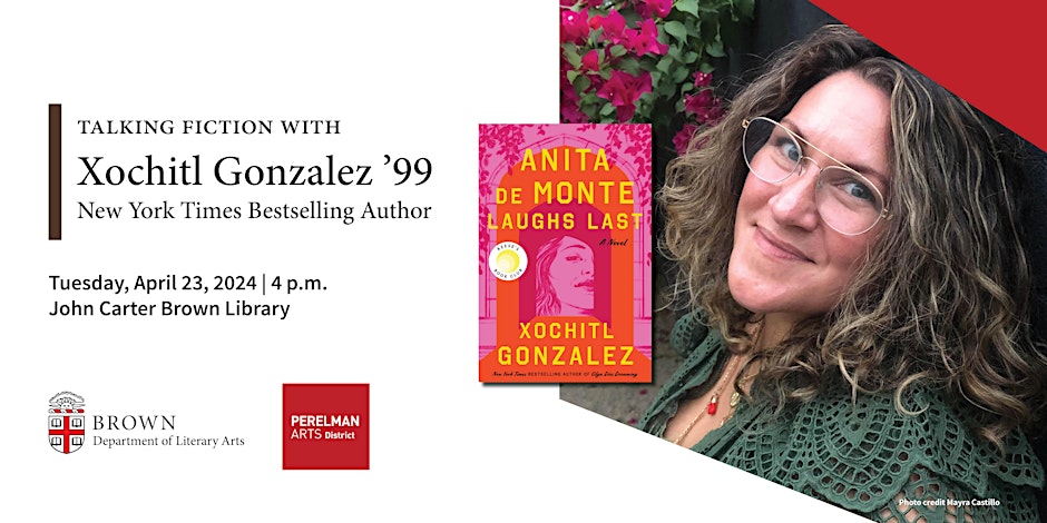 We are delighted to host the event 'Talking Fiction with Xochitl Gonzalez ’99' on behalf of the Literary Arts Department. Join us in person at the JCB or via livestream! Details here: events.brown.edu/event/283808-t…