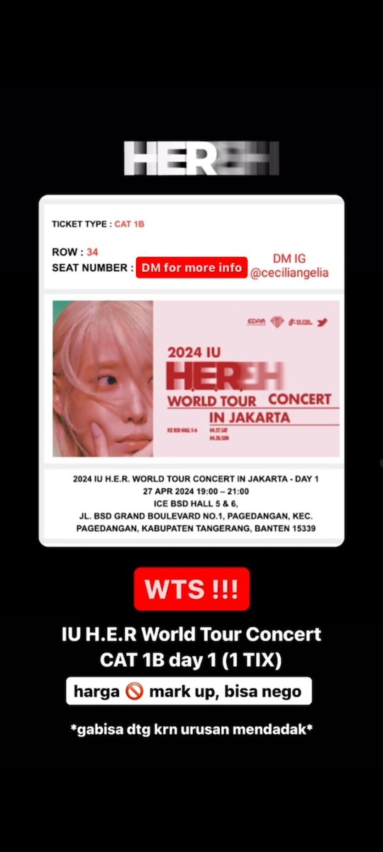 ilyjihoonie's tweet photo. WTS IU World Tour in Jakarta Day 1 Cat 1B. harga normal bisa nego 🙏🏻 for more info dm instagram @ ceciliangelia tiket diurus sampe fisik kalian ga usah repot. gajadi nonton karena ada urusan keluarga mendesak 🙏🏻🙏🏻🙏🏻 #IUinJakarta https://t.co/s896xnoEKQ