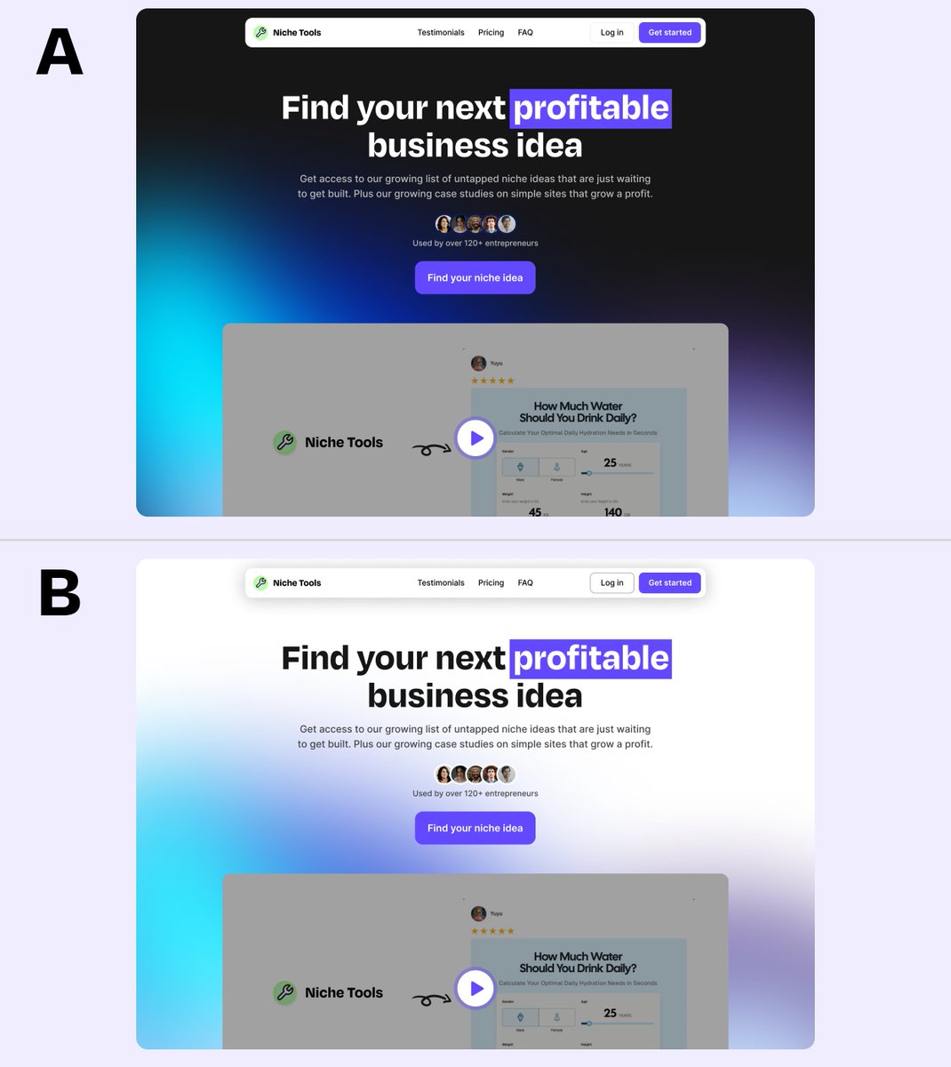 Website design for a startup

Which one is better A or B?
A: Dark mode
B: Light mode

#buildinpublic