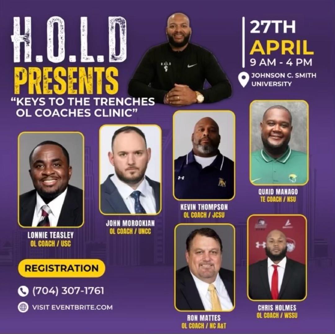 Offensive Line Coaches Clinic on April 27th at JCSU from 9am-4pm and I would love to have you in the building. Please share the word and register on Eventbrite.com. eventbrite.com/e/keys-to-the-…