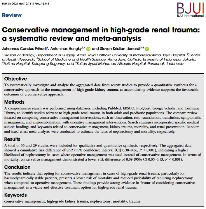 Online now: Conservative management in high-grade renal trauma: a systematic review and meta-analysis