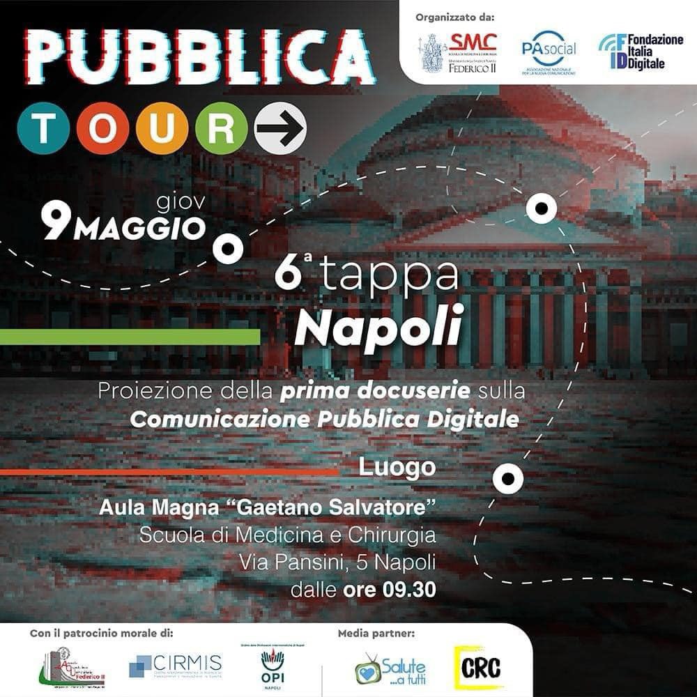 👣 Il tour di Pubblica non si ferma! 🔜 Il 9 maggio saremo a Napoli per proiettare la docuserie sulla Comunicazione Pubblica Digitale. Parleremo di digitale, intelligenza artificiale e sanità! 👉🏼 Partecipazione gratuita e aperta a tutti: shorturl.at/kwAGJ