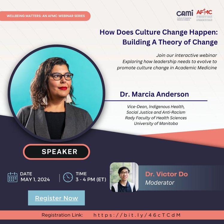 Don't Miss out! Join on May 1st for an @AFMC_e interactive webinar featuring @MarciaJAnderson with moderator @VDoTweets. Explore how #leadership needs to evolve to promote #CultureChange in #AcademicMedicine. Register now: bit.ly/46cTCdM