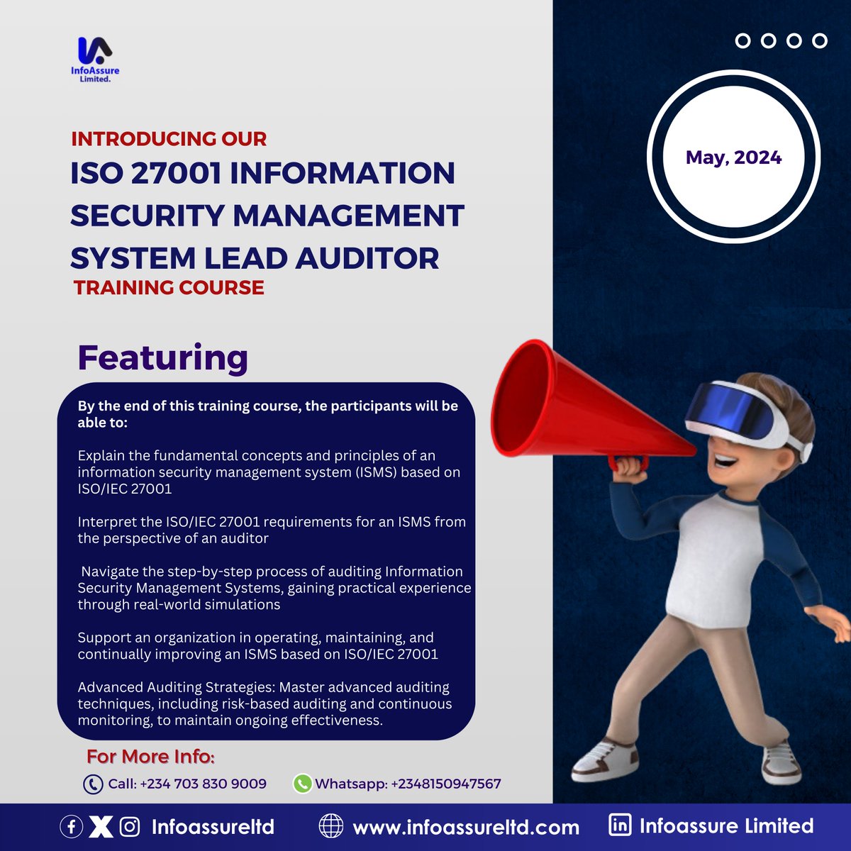 Elevate your cybersecurity game in 2024! Don't miss out on our ISO 27001 ISMS Lead Auditor Training. Gain the competitive edge with our ISO 27001 certification! To secure your spot in our training, reach out to us today! Don't miss this opportunity! #CybersecurityExcellence
