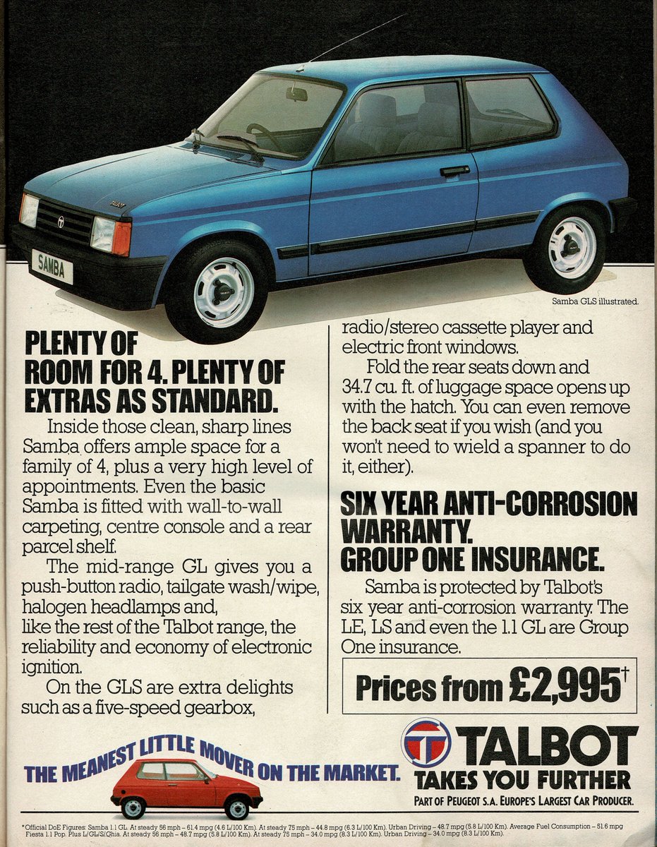 flaneurUK's tweet image. #TalbotTuesday and April 1982 the then-new Talbot Samba was being promoted with a double page spread following its initial launch in December 1981. The Peugeot 104 underpinnings were well disguised by the front redesign and sharper crease to the side panels.
