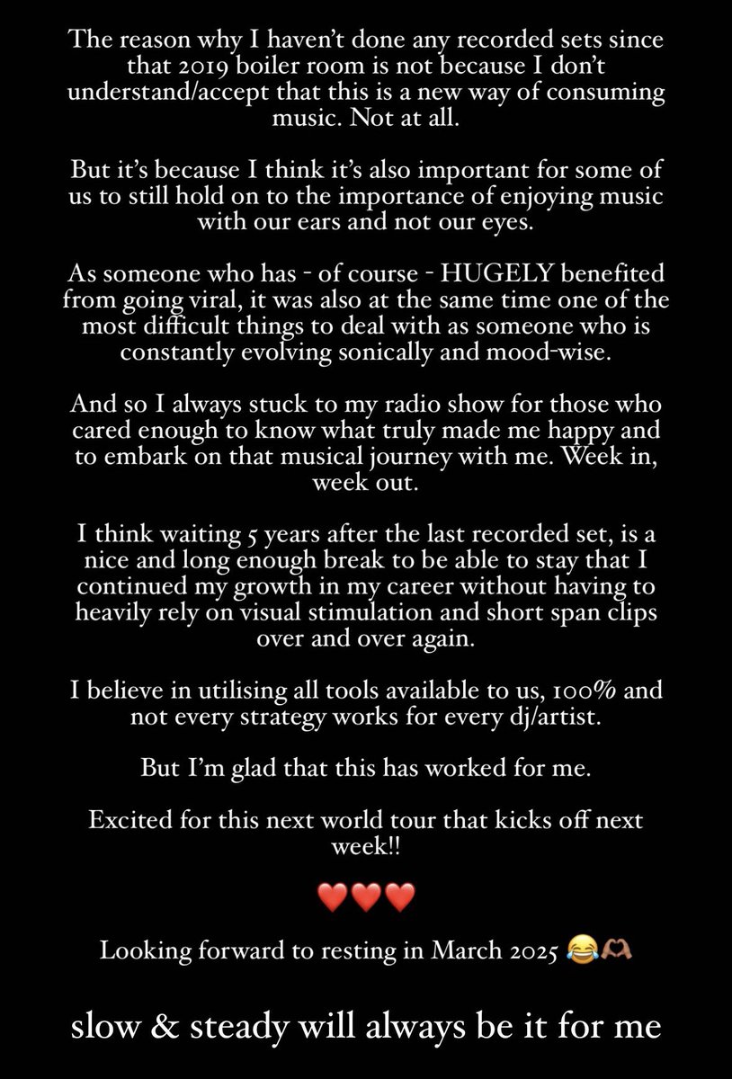 BecauseJyoty's tweet photo. I’ve waited 5 years after my viral london boiler room set from 2019 to do another recorded crowd set (august 2024 dekmantel, amsterdam🥹) and here’s why: https://t.co/Oq65H5XRrh