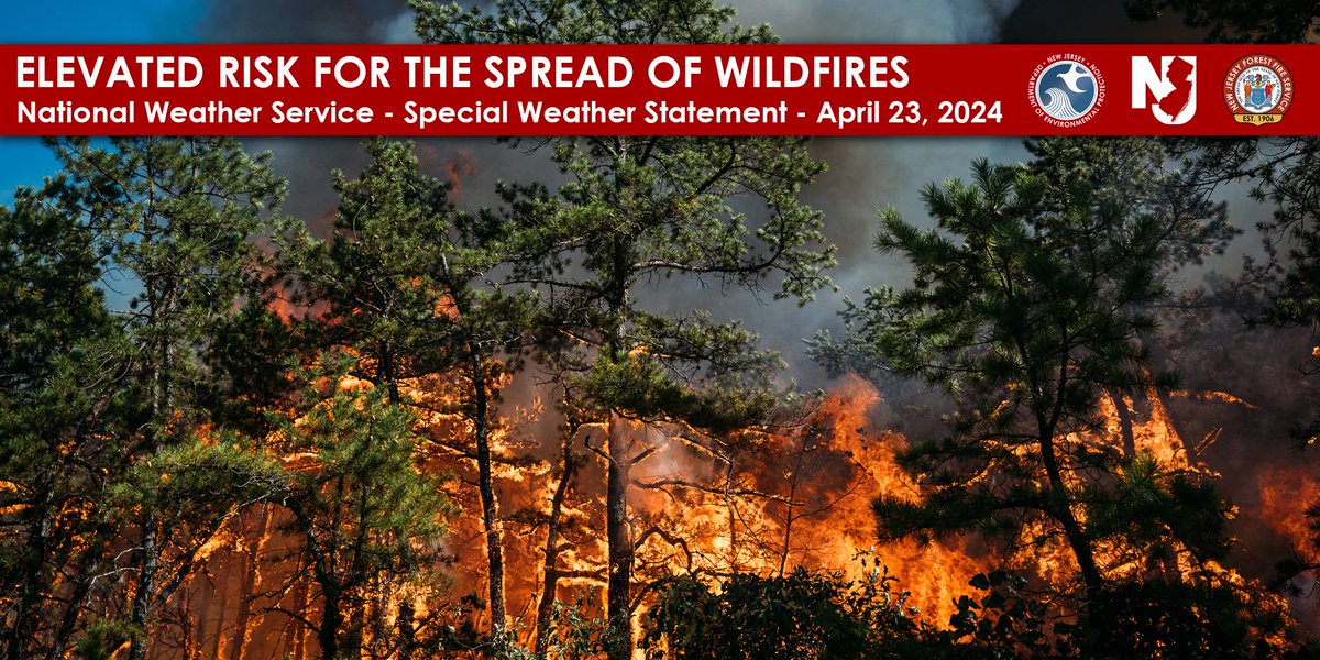 ⚠️ Elevated Risk for the Spread of Wildfires - Tuesday, April 23

<a href="/NWS_MountHolly/">NWS Mount Holly</a> &amp; <a href="/NWSNewYorkNY/">NWS New York NY</a>  have issued Special Weather Statements for the elevated risk for the spread of wildfires throughout New Jersey today.

🔗 Special Weather Statement: forecast.weather.gov/wwamap/wwatxtg…