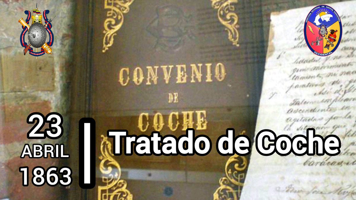 📅#23ABR Se ratificó el Tratado de Coche, que marcó un momento histórico en la historia de Venezuela. firmado entre los gobiernos del legendario Mariscal Juan Crisóstomo Falcón y el renombrado General José Antonio Páez, puso fin formalmente a la devastadora Guerra del Federalismo