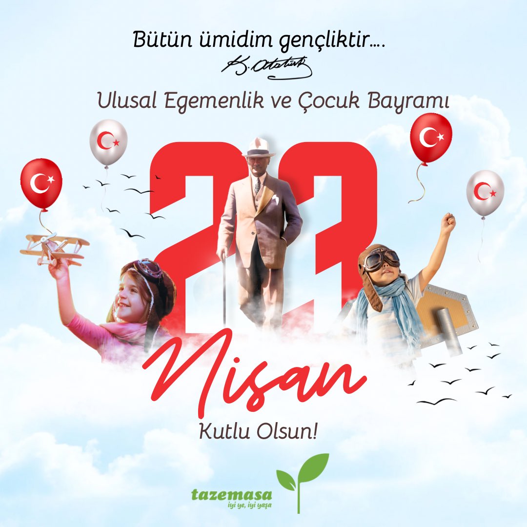 Tüm ümidim gençliktir… K.Atatürk 🇹🇷23 Nisan Ulusal Egemenlik ve Çocuk Bayramımız Kutlu Olsun🇹🇷 . . . . . #tazemasa #tazemasacom #iyiyeiyiyaşa #23nisan #23nisanulusalegemenlikveçocukbayramı #atatürk #türkiye #atatürküngençlerearmağanı