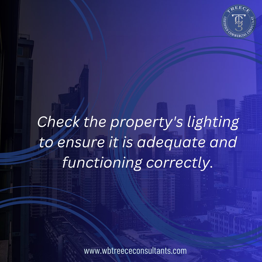 Check the property's lighting to ensure it is adequate and functioning correctly.

#WBTCTips
#TuesdayTips
#Tuesday
#Insulation
#CampusAssetAdvisors
#CommercialRealEstate
#CommercialProperty
#Commercialbuildings