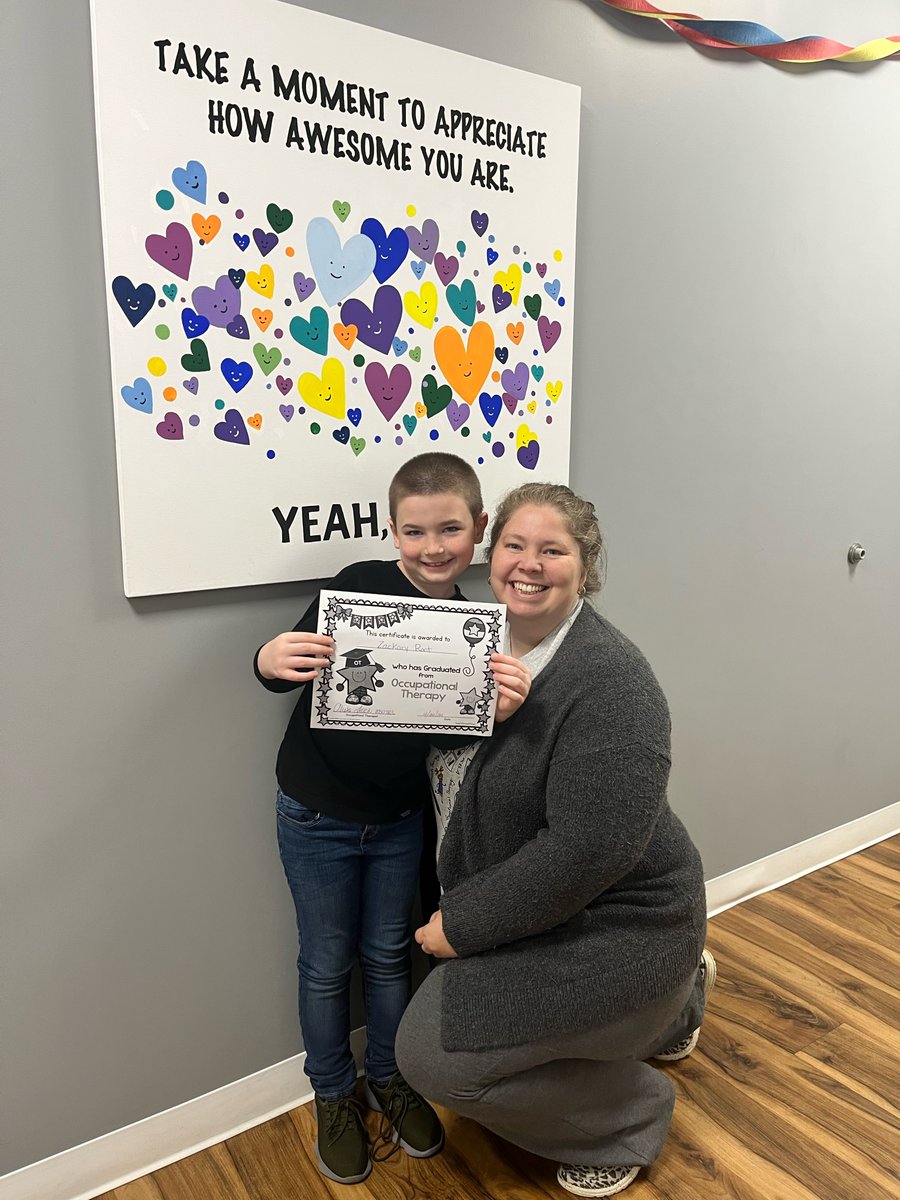 We have had so many graduates lately and we are so proud of them all!  Mrs. Alisha and Zack pose with his graduation certificate from OT and Mr. Teddy is proudly holding his graduation certificate from Speech Therapy.  Way to go boys!  #eics #pediatrictherapy #ot #st #graduates