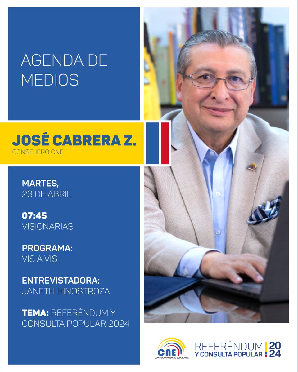 ENTREVISTA 🇪🇨 | Inicia el diálogo del consejero, @jr_cabreraz, a través de la señal de @visionariasec. 📡 En este espacio informará a la ciudadanía, sobre la jornada de sufragio y resultados preliminares del #ReferéndumYConsulta2024. 🗳️ ¡Acompáñanos! ⤵️ linktr.ee/visionariasec