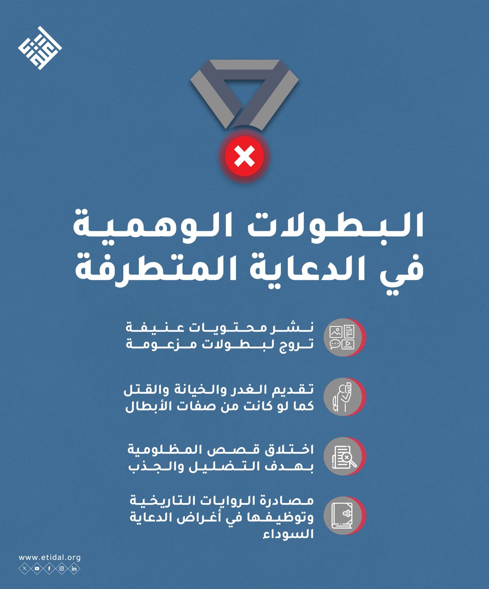 Etidal's tweet photo. ينتهج دُعاة التطرف أسلوب التضليل والتزييف باختلاق القصص بهدف إيهام ضحاياهم بالبطولات الوهمية من أجل استقطابهم في دهاليز الضلال
#اعتدال https://t.co/FfsqowWB2n