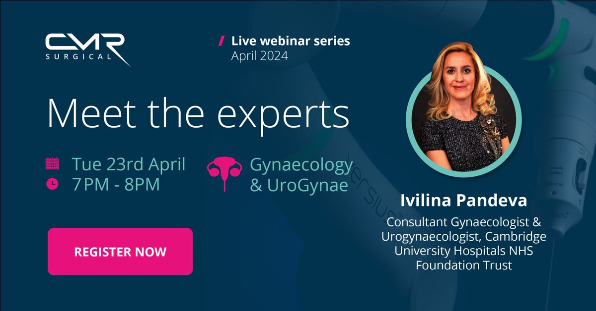 Join us tonight to hear from @DrPandeva, Consultant Gynaecologist & Urogynaecologist at @CUH_NHS who will share her experience using
#Versius in Gynaecology & Urogynaecology alongside procedural footage. Register now: eventcreate.com/e/meet-the-exp…