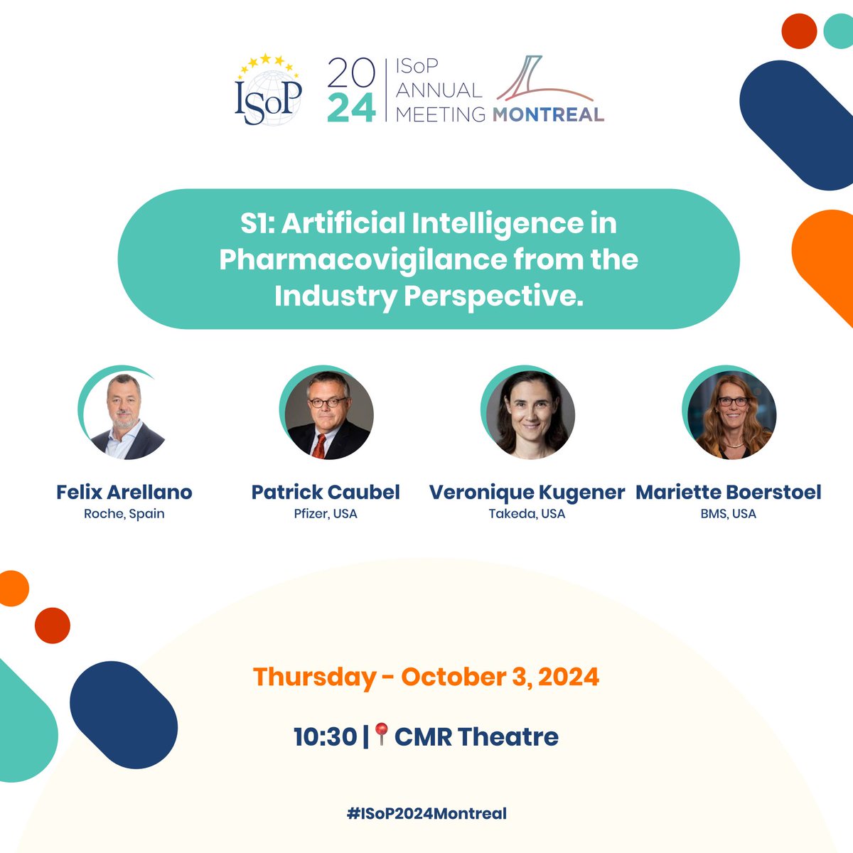 📢 Excited for hashtag#ISoP2024Montreal? Don't miss Session 1: 'Artificial Intelligence in Pharmacovigilance from the Industry Perspective' on Thursday, October 3, 2024. Gain insights into AI's impact on drug safety! See you there! 🤖💊 Register: lnkd.in/eDA2HXQ4