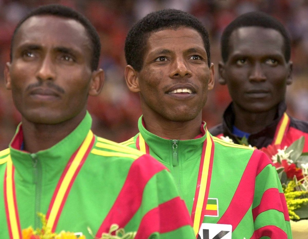 10,000 M Gold Medalist Haile Gebreselassie of Ethiopia, Silver Medalist Paul Tergat, and Bronze Medal Winner Assefa Mezgebu on the Podium During the Award Ceremony at the IAAF World Championships in Seville, Spain 25 August 1999
#Ethiopia #ታሪካችን