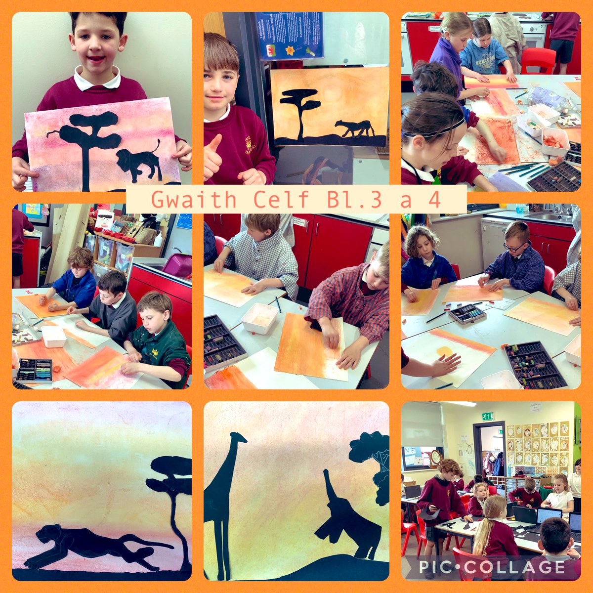 PenBarras's tweet photo. Dyma engrheifftiau o waith Celf Bl.3 a 4 ar y thema Saffari. Yr. 3 and 4 have been creating silhouette drawings of Safari animals as part of their new theme #saffari #Affrica #celfyddydaumynegianol https://t.co/icsVoilKxB