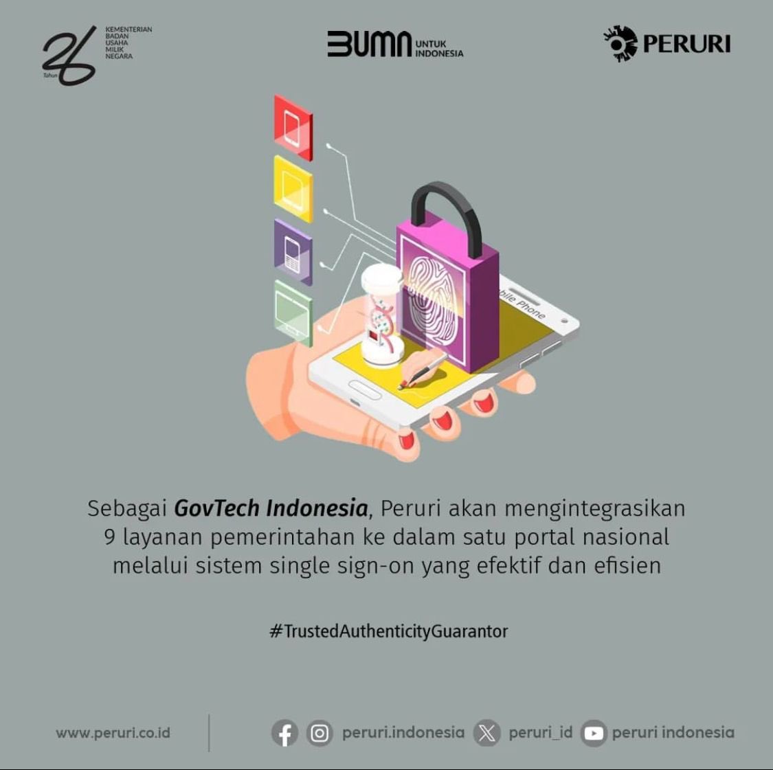 Febrienkr's tweet photo. Sebagai GovTech Indonesia, Peruri akan mengintegrasikan 9 layanan pemerintahan ke dalam satu portal nasional.

#Peruri #Perurindonesia #penjaminkeaslian
#peruripenjaminkeaslian
#trustedauthenticityguarantor #trustedauthenticityguarantorsince1971 https://t.co/D9nU4hDQja