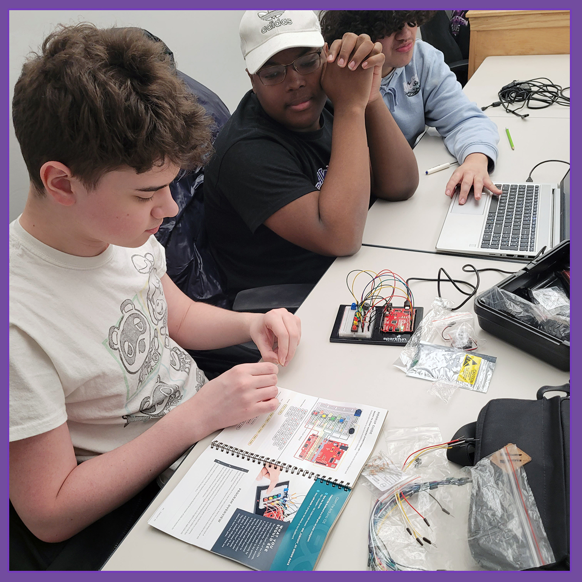 shawtech_hs's tweet image. This quarter, #ISSN #sophomores worked with #SparkFun robot kits. Here is a throwback to when Lucas Rodriguez Ugaz worked to figure out the program #Python while Lukas White and Ethan Guerrier wire a #breadboard. #WeAreShawsheen #ShawTechCTE #CTEisFutureReady @shawtech_proweb