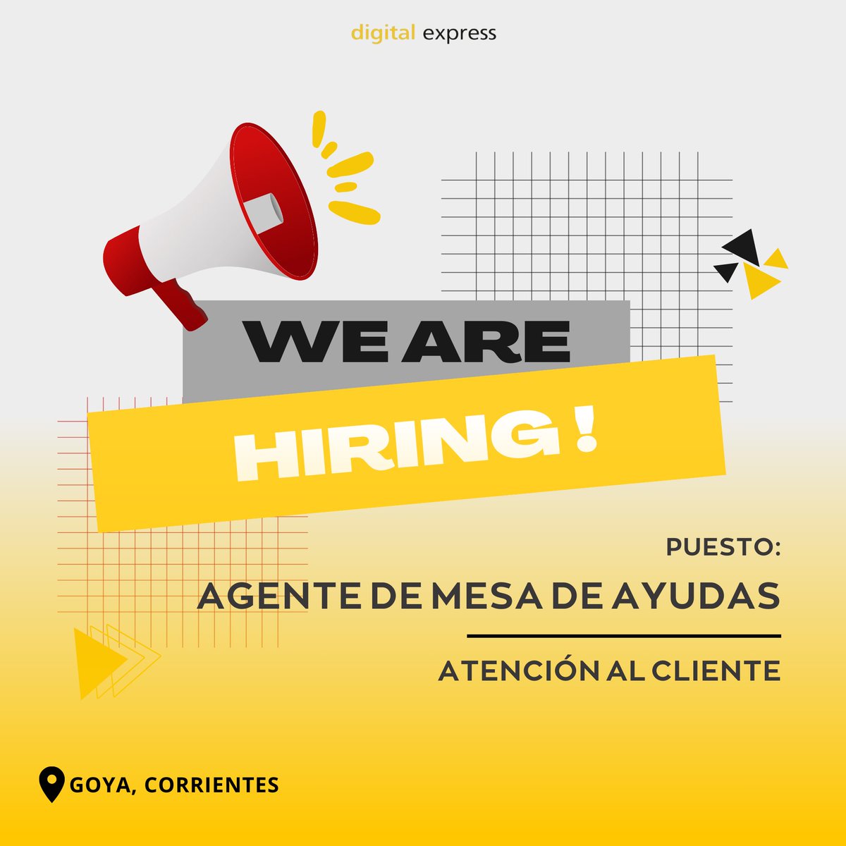 _DigitalExpress's tweet photo. ¿Querés ser parte del equipo Digital Express?🚀 ¡Tenemos esta oportunidad para vos!

Puesto: Agente de Mesa de Ayudas
Sector: Atención al Cliente

Para más información búscanos en LinkedIn o en Instagram (@digitalexpress.software) https://t.co/H0TudKZ0lm