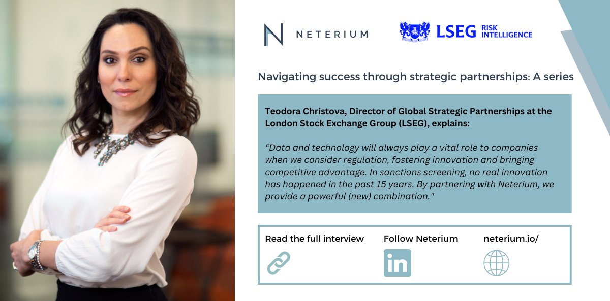 Today, we dive into the dynamics of the @neterium and @LSEGplc Risk Intelligence #partnership in an exclusive conversation with Teodora Christova, the Director of Global Strategic Partnerships at #LSEG 

🔗Dive into the full #interview here
👉neterium.io/partners/LSEG/

#FCC