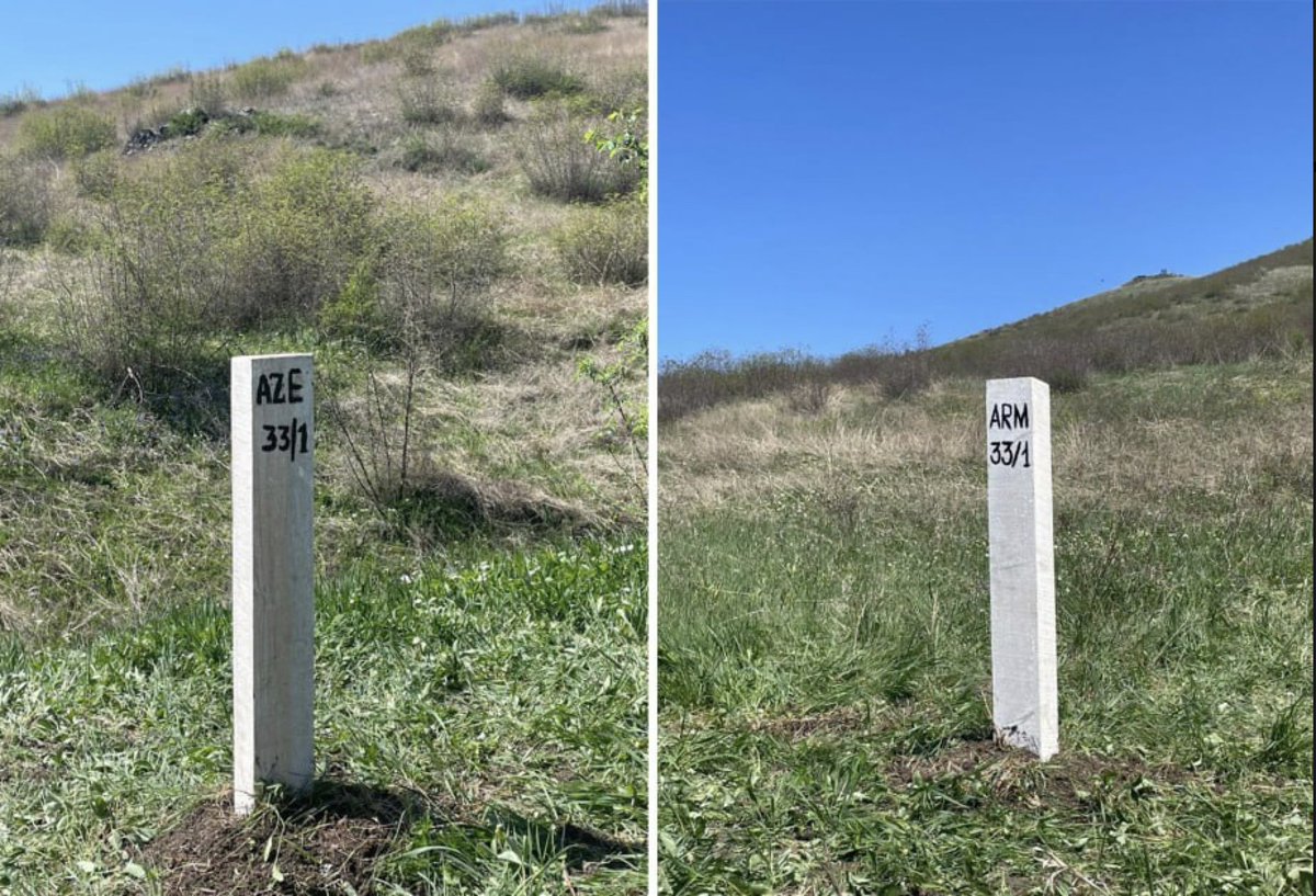 First border pillars installed on the border between Azerbaijan and Armenia as part of the demarcation process