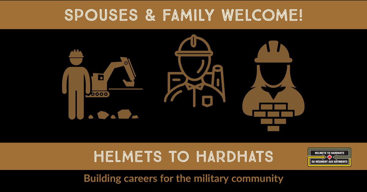Calling all Military Spouses & Families!H2H🇨🇦is proud to support career aspirations of military families too.H2H can help! We offer resources to get you started in the skilled trades 🛠️Register today and join our network! helmetstohardhats.ca #helmetstohardhats #FamilySupport