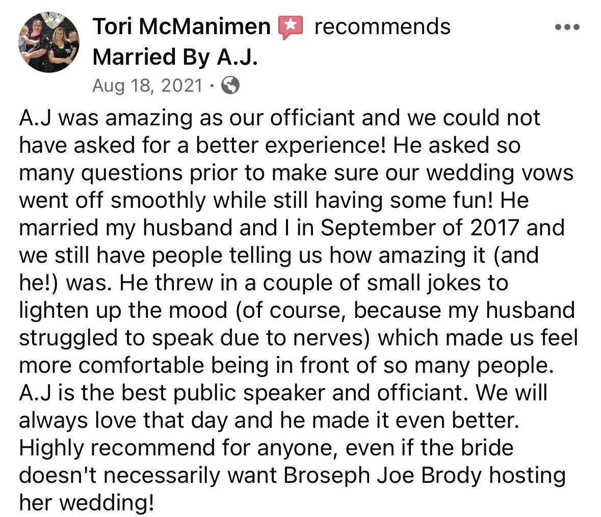 MarriedByAJ's tweet photo. I’m so grateful to Jake for inviting me to preside over his son’s wedding, my 24th as an officiant 🙏

If you or someone you know have a wedding, a vow renewal, or a celebration of love on the horizon, please consider getting @MarriedByAJ

📩 MarriedByAJ@gmail.com

🙌 ❤️ 💍 🏳️‍🌈 🏳️‍⚧️ https://t.co/azoRjuAymI