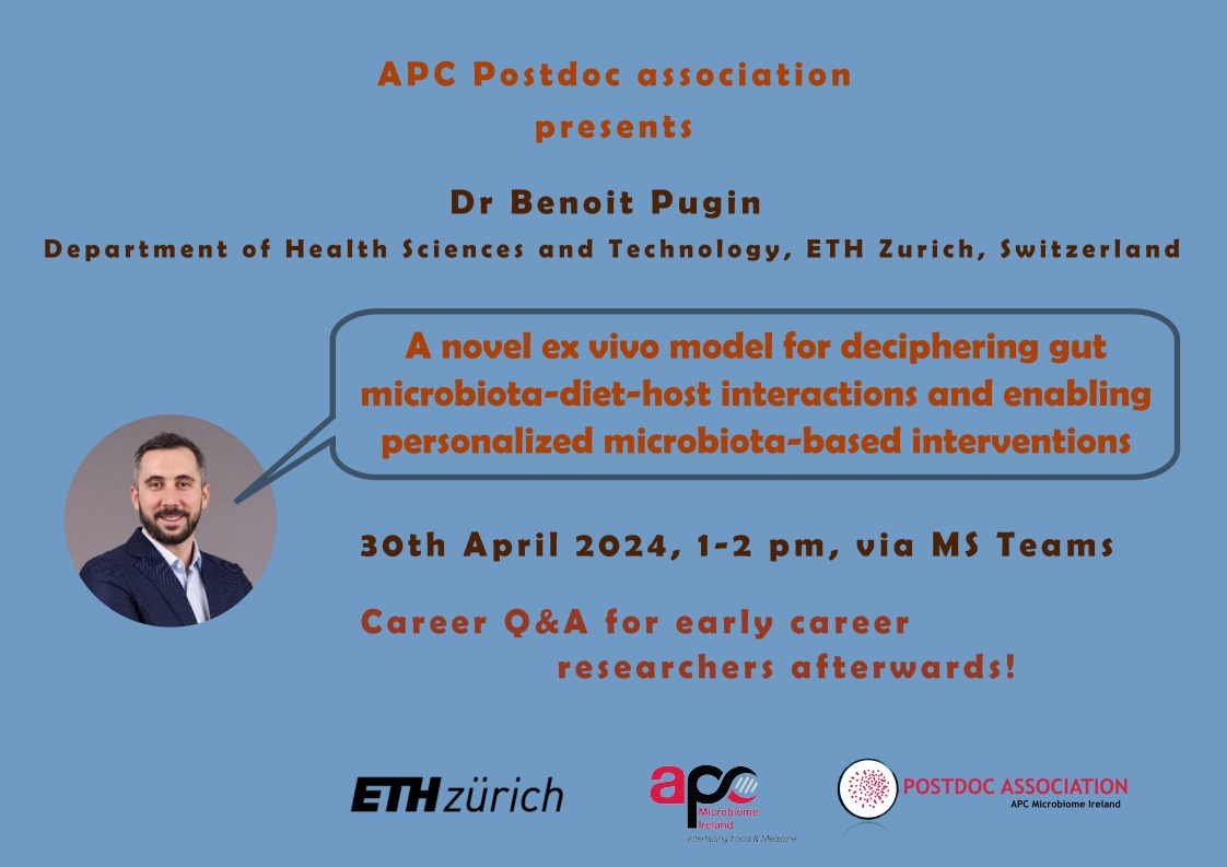 Join the online APC forum next Tuesday to listen to <a href="/BenoitPugin/">Benoit Pugin</a> 🦠🩺 It will be followed by a Q&amp;A session for early career scientists 🥼 <a href="/Pharmabiotic/">APC Microbiome Ireland</a>