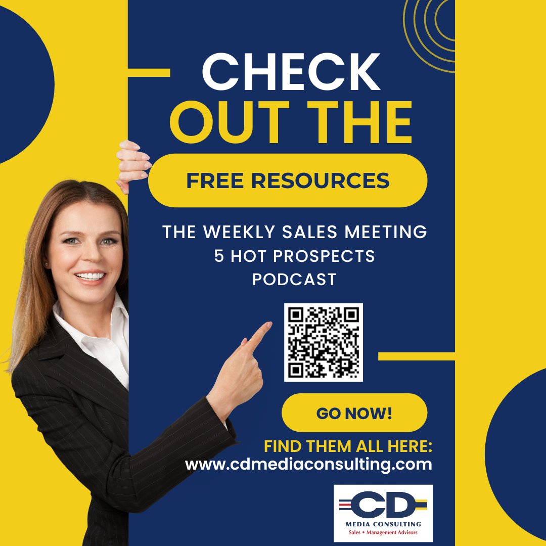 Get this week's 5 hot prospects and our Weekly Sales Meeting at cdmediaconsulting.com. Free resources to help local sellers now: bit.ly/CDFreeIsforMe

#salestips #freeresources #selling #tvsales #radiosales #mediasales #salesmanagement