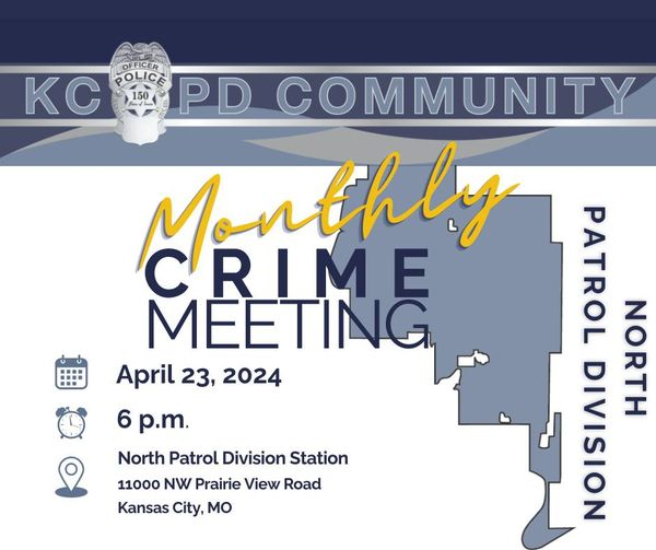If you live or work in North Patrol Division's boundaries, we're hosting a community crime meeting tonight at 6 p.m. 11000 NW Prairie View Road, KCMO.