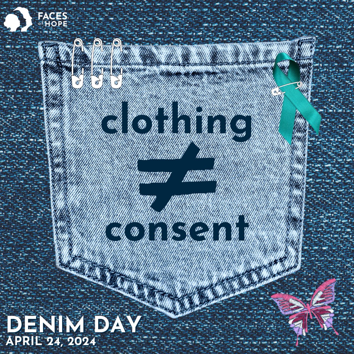 We wear denim on the 3rd Wednesday of April to loudly proclaim that clothing is NEVER an excuse or an invitation for sexual harassment or abuse. Until we can shift the conversation from attire to accountability, we will continue to talk about this case.