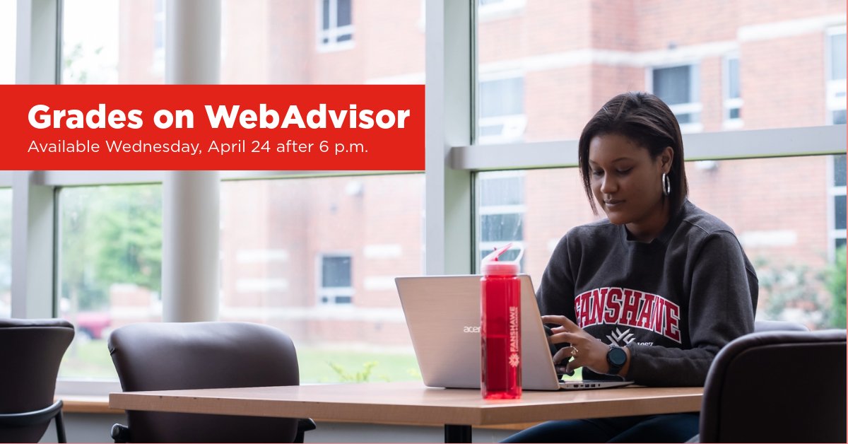 Access to grades on WebAdvisor will be unavailable between 3 p.m. on Tuesday, April 23 and 6 p.m. on Wednesday, April 24. Grades and Academic Standing for classes ending on April 20 will be available for viewing after 6 p.m. on Wednesday, April 24.