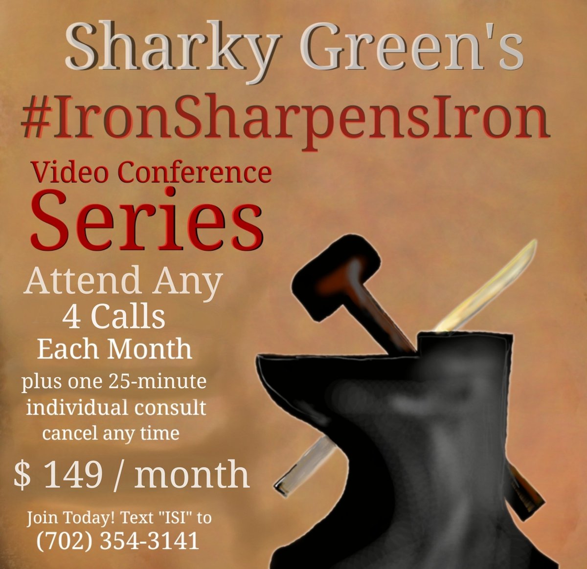 Text 'ISI' to (702) 354-3141 to join #SharkyGreen's #IronSharpensIron Video Conference Series. All calls 830 am, 1 pm, & 3 pm MOUNTAIN. Schedule is Tue #AntiBullying Wed #Macroecon Thu #Stochastics Fri #SaltAndPepperZoom. $149/month cancel any time. It's 'BYE' week. Later, week!