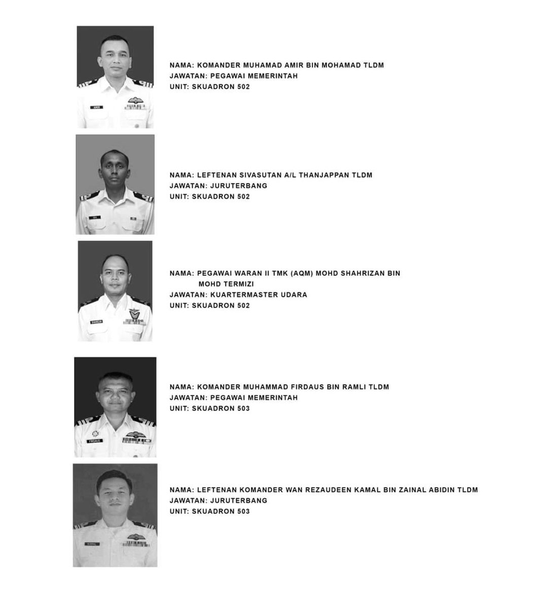 shahnizams's tweet photo. Tiga anggota TLDM wanita dan dua Pegawai Memerintah Skuadron antara 10 yang terkorban dalam nahas dua helikopter bertembung dan terhempas di Pangkalan TLDM Lumut, Perak pada 9.32 pagi tadi  #TLDM #HelicopterCrash
#helikopterterhempas
Kredit @bernamadotcom https://t.co/hYUrs3KzHJ