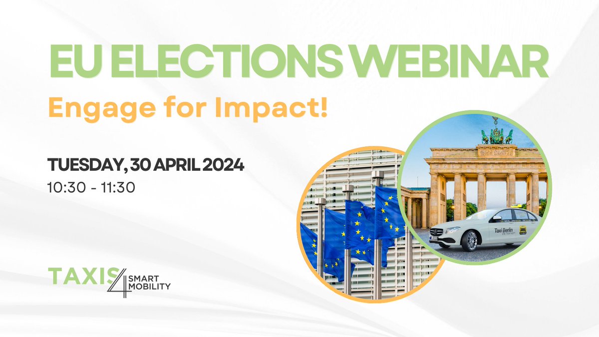 Taxis 4 Smart Mobility (T4SM) (@eutaxis) on Twitter photo 📢 To all <a href="/EUTaxis/">Taxis 4 Smart Mobility (T4SM)</a> members - join us for a webinar on the European elections next week!
🗫 We'll discuss what's at stake, what to expect, and how we can engage together as a coalition with new MEP entering the EU scene.
✍️ Save the date and get ready to learn!🚖 📢 To all <a href="/EUTaxis/">Taxis 4 Smart Mobility (T4SM)</a> members - join us for a webinar on the European elections next week!
🗫 We'll discuss what's at stake, what to expect, and how we can engage together as a coalition with new MEP entering the EU scene.
✍️ Save the date and get ready to learn!🚖